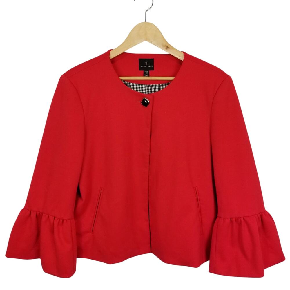 Jules & Leopold Women's Red Cropped Bell Sleeve Single Button Jacket Size Medium